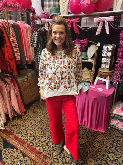 Queen Of Sparkles Grey Nutcracker & Candy Cane Sweatshirt