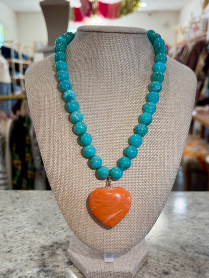 Beaded Stone Heart Necklace