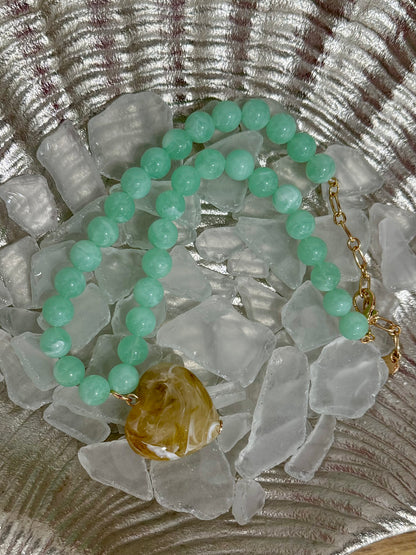 Beaded Stone Heart Necklace