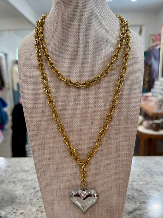 Chansuttpearls XL Wrap Around Two-Toned Heart Necklace