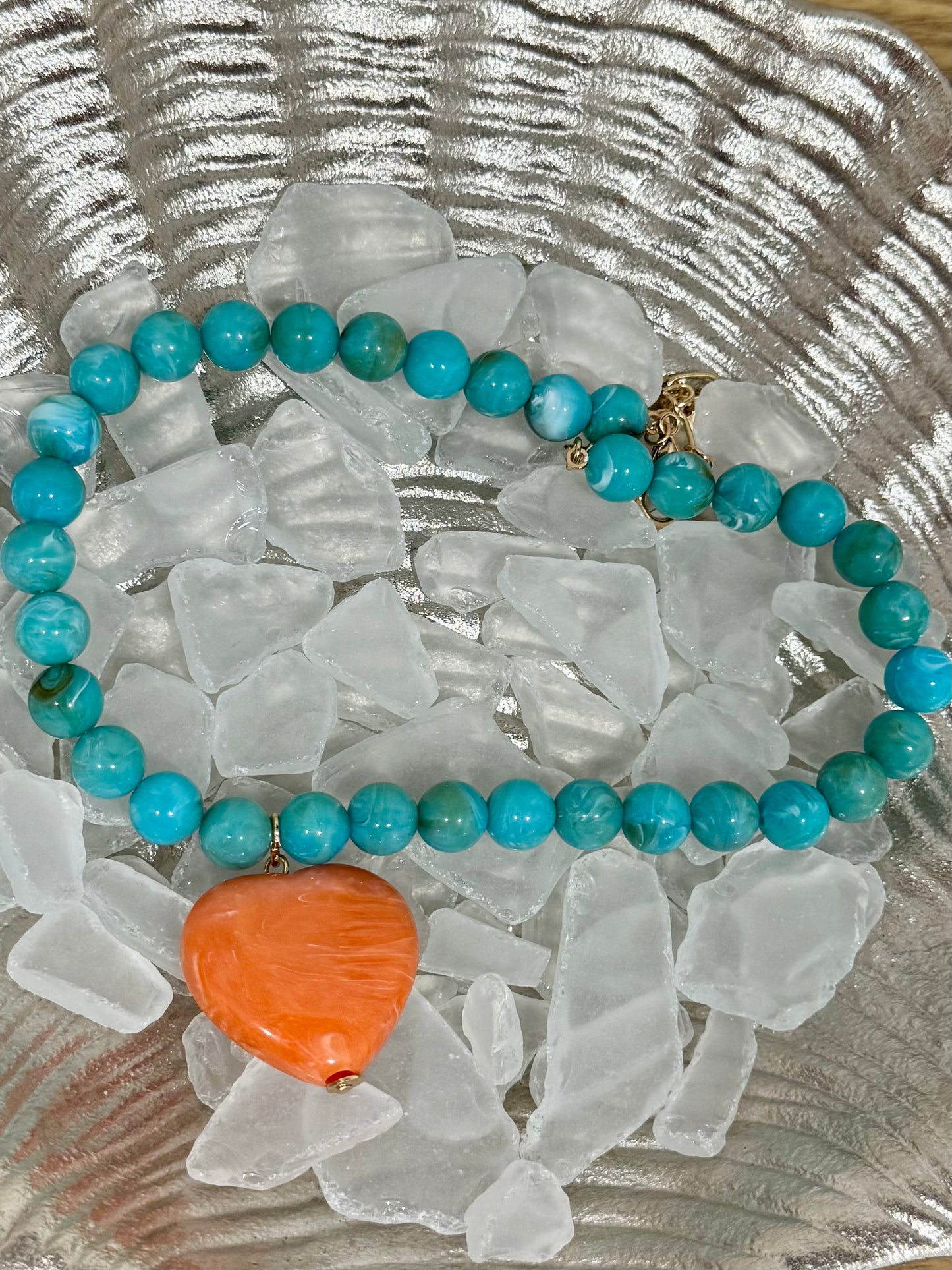 Beaded Stone Heart Necklace