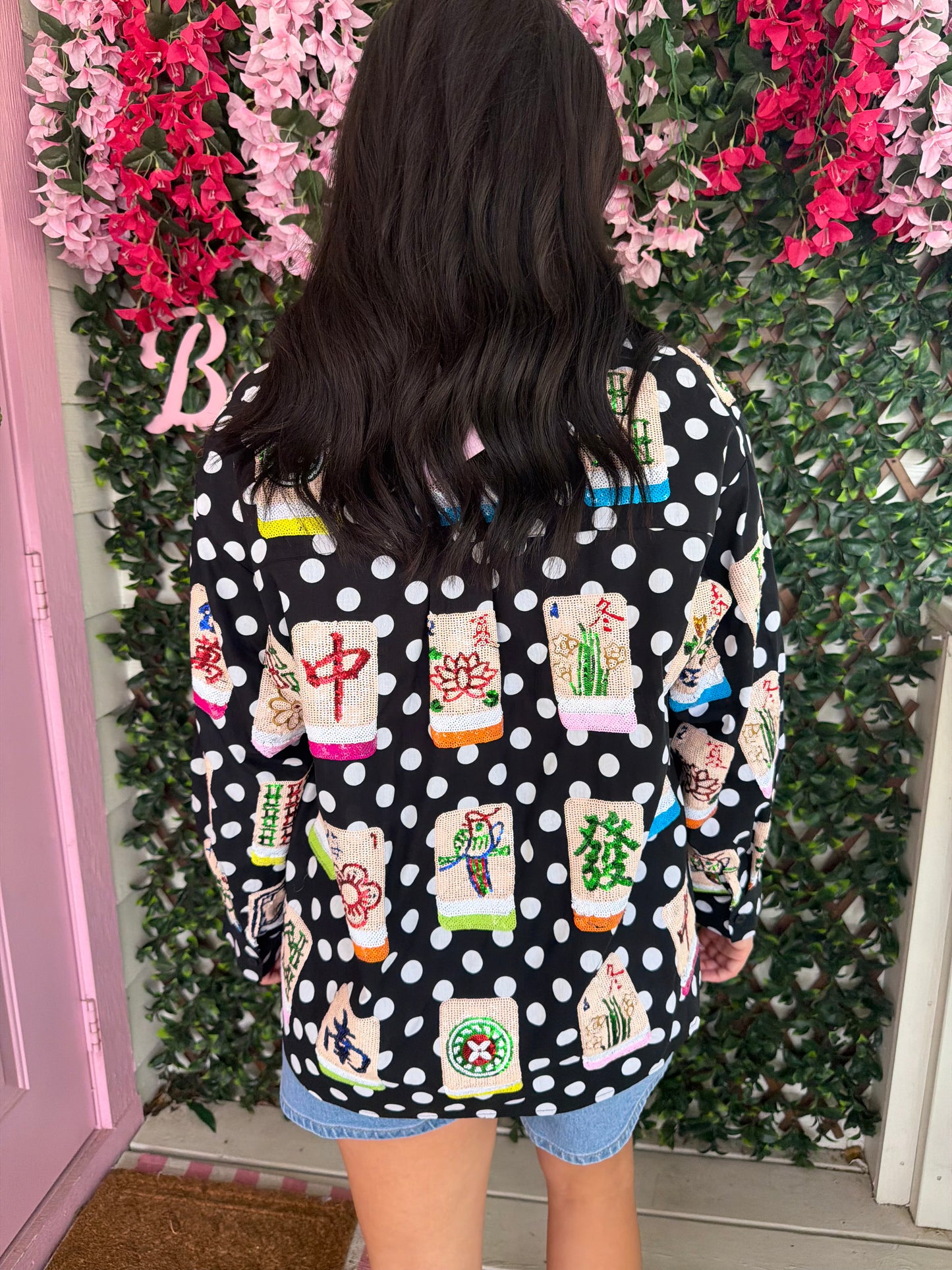 Queen Of Sparkles Polka Dot Scattered Mahjong Button Up Top