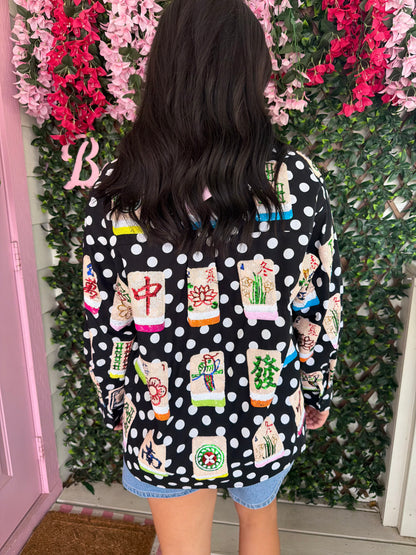 Queen Of Sparkles Polka Dot Scattered Mahjong Button Up Top