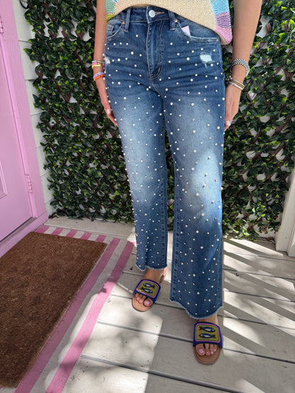 Mica Embellished Wide Leg Denim