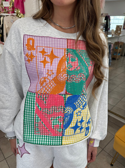 Queen Of Sparkles Grey Colorblock Gingham Card Shorts