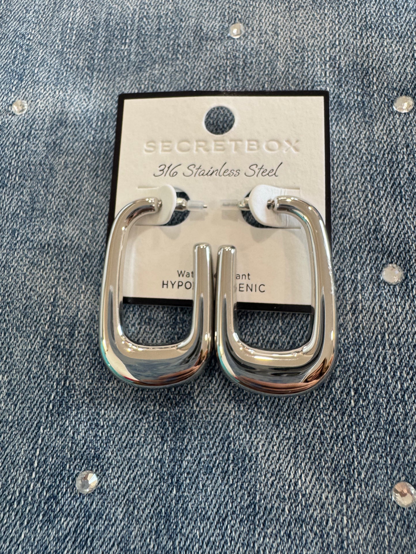 Silver Rectangle Hoops