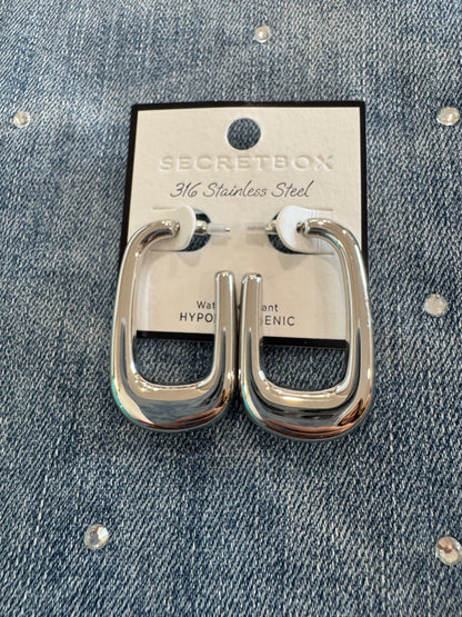 Silver Rectangle Hoops