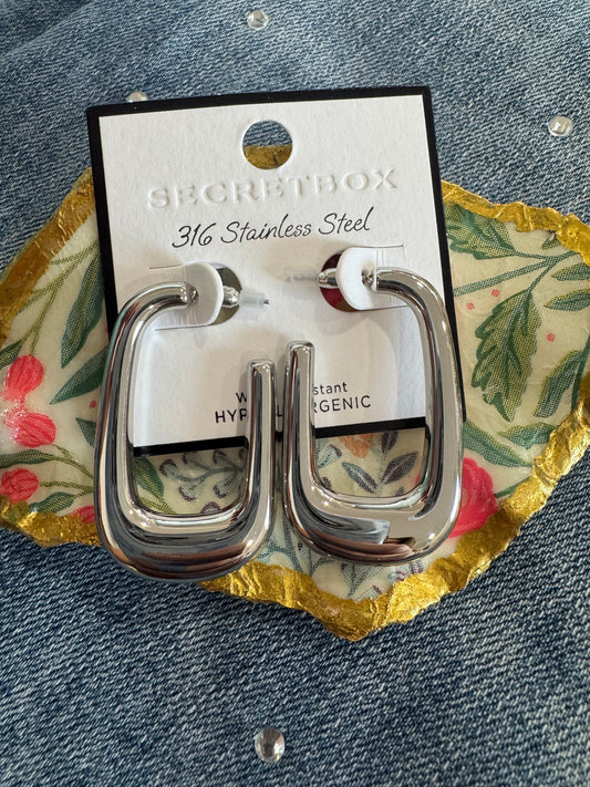 Silver Rectangle Hoops