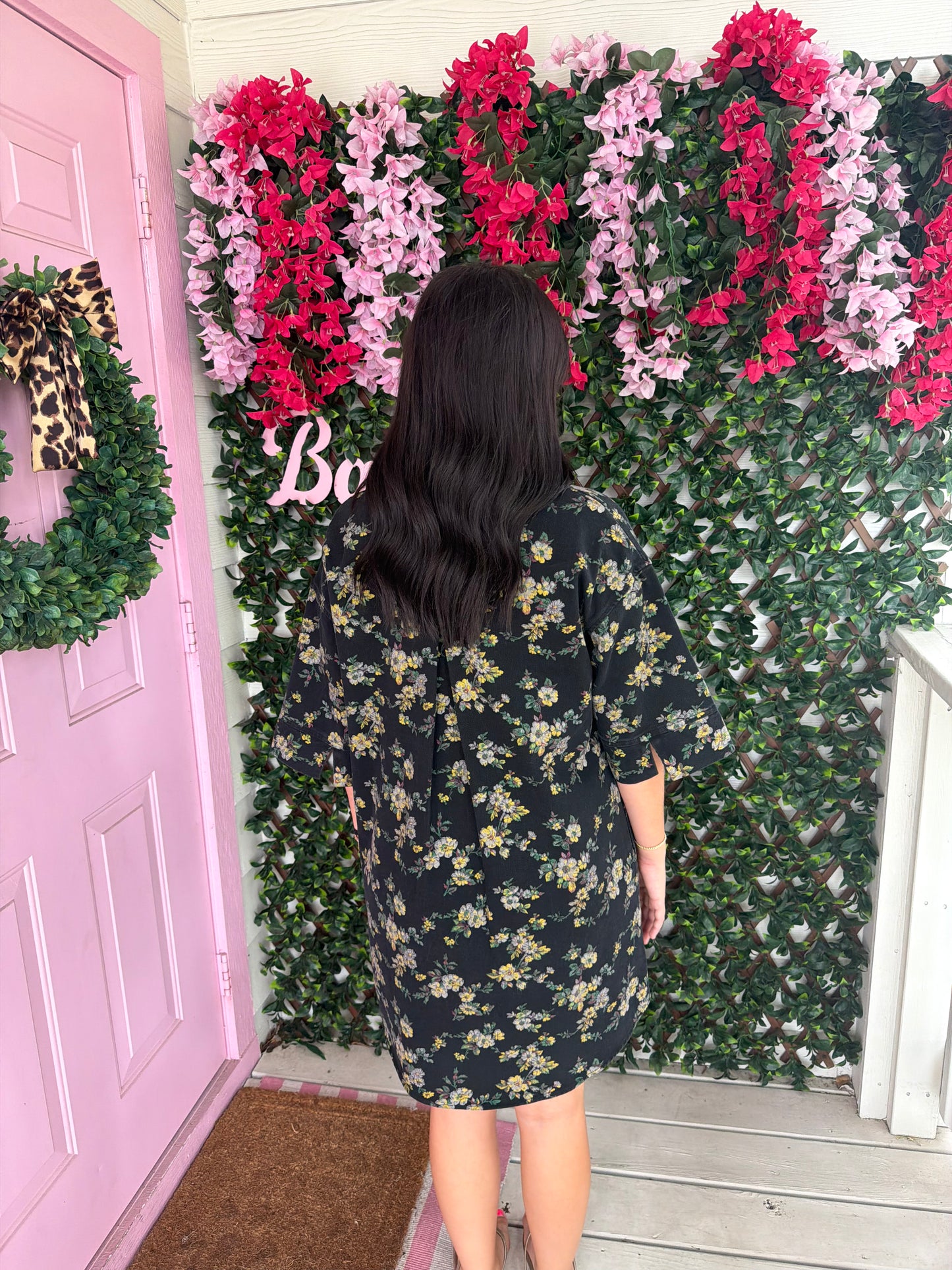 Black Denim Floral Dress