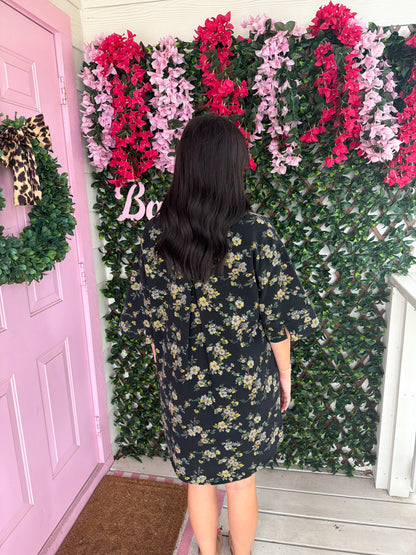 Black Denim Floral Dress