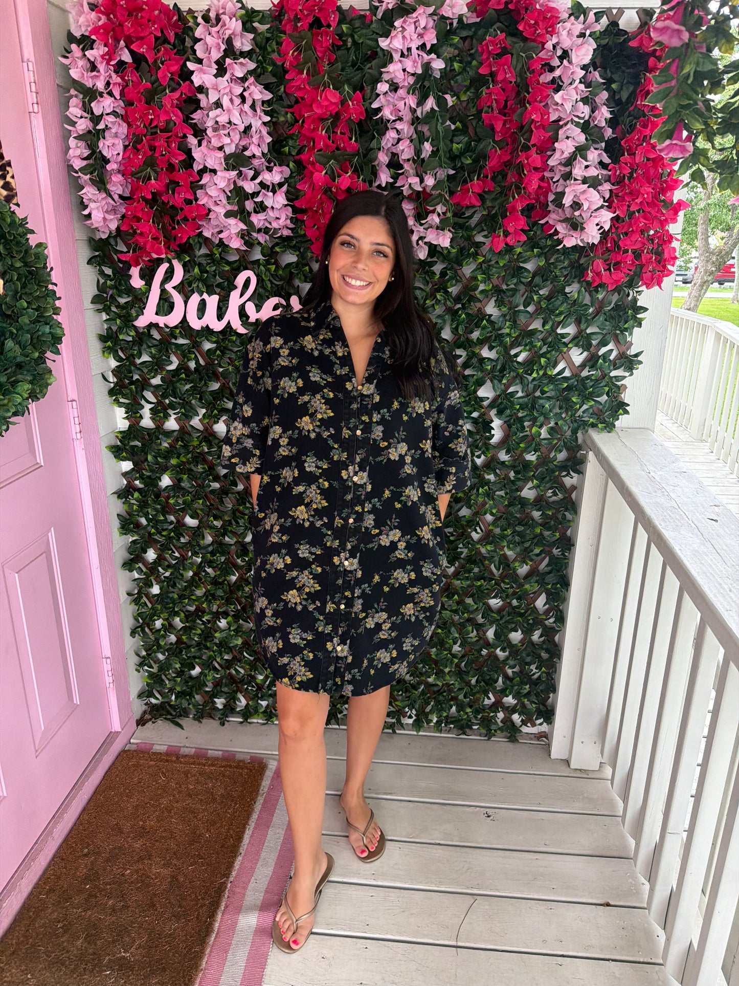 Black Denim Floral Dress