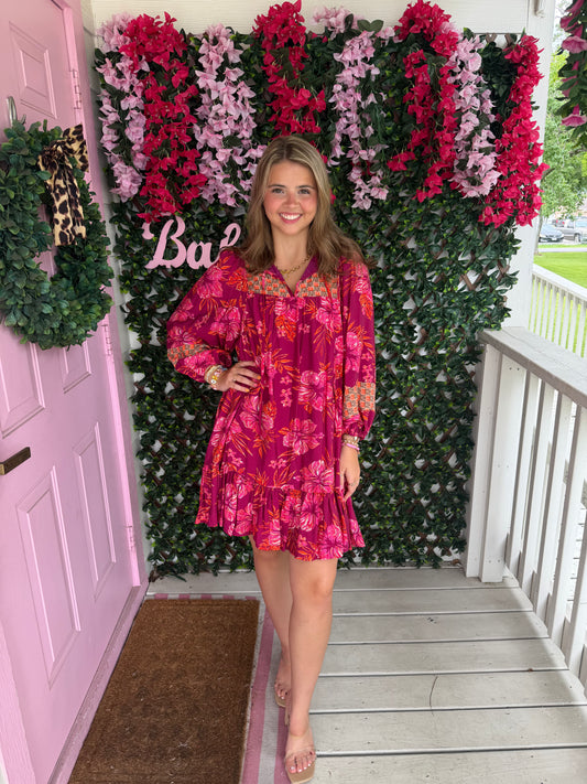 Merlot Mix Hibiscus Dress