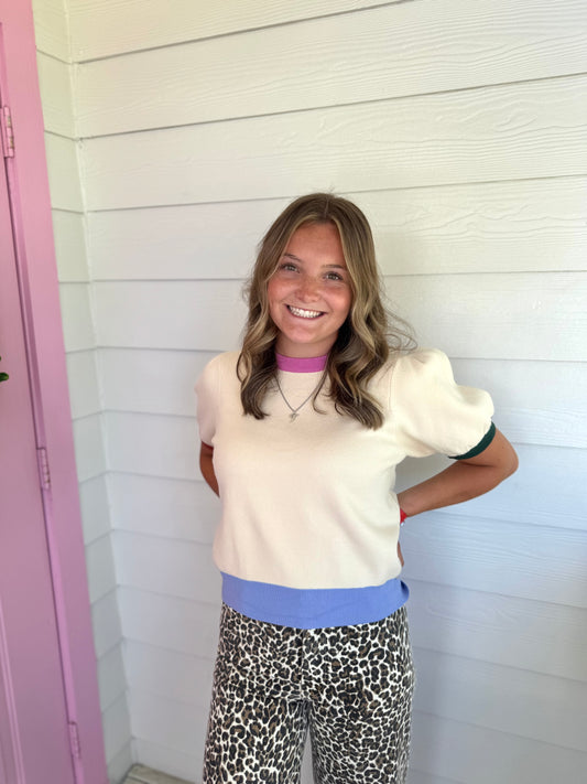 Color Block Trim Sweater Top