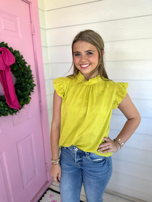 Chartreuse Ruffle Sleeve Top