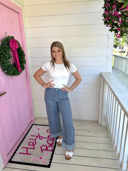 Striped Denim Wide Leg Pants