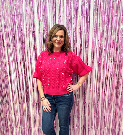 Pink Pearl Cable Knit Sweater