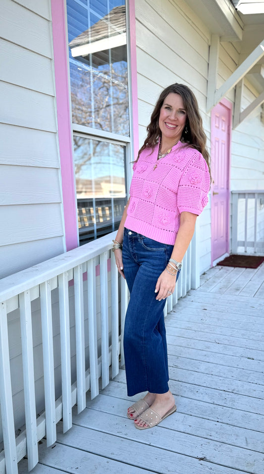 Pink Crochet Floral Top