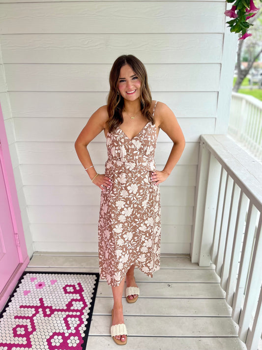 Mocha Floral Wrap Dress