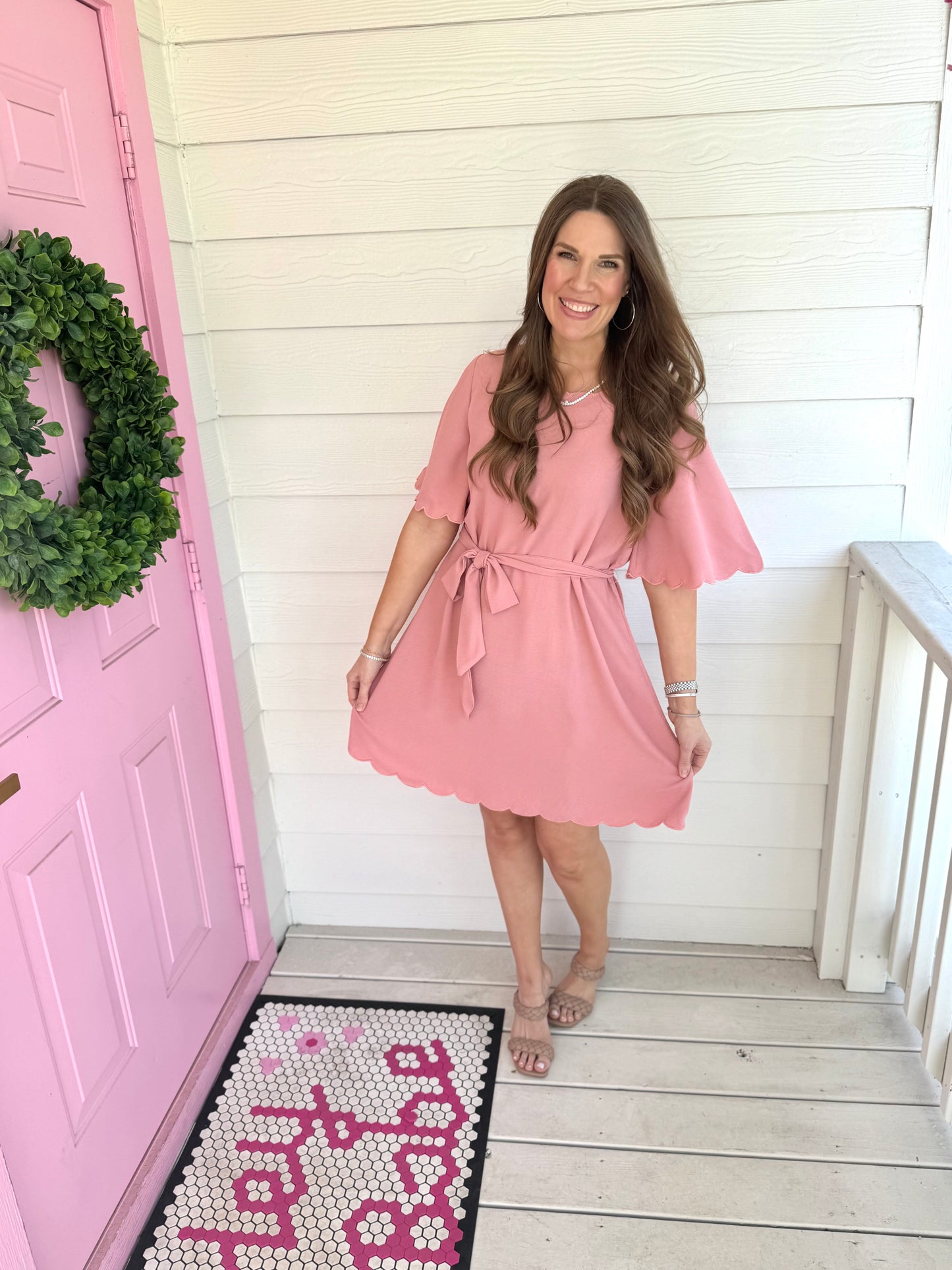 Dusty Rose Belted Dress