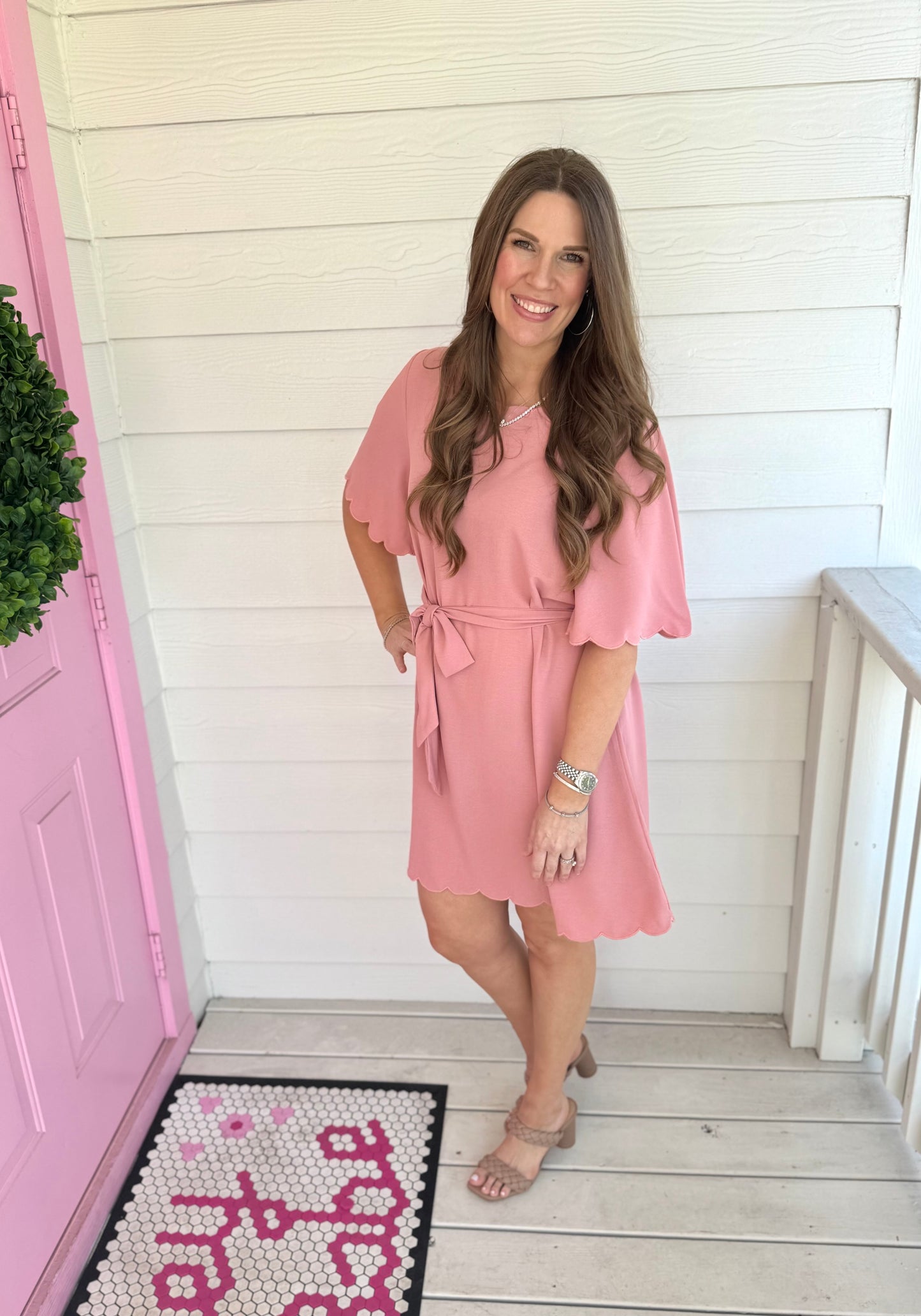 Dusty Rose Belted Dress