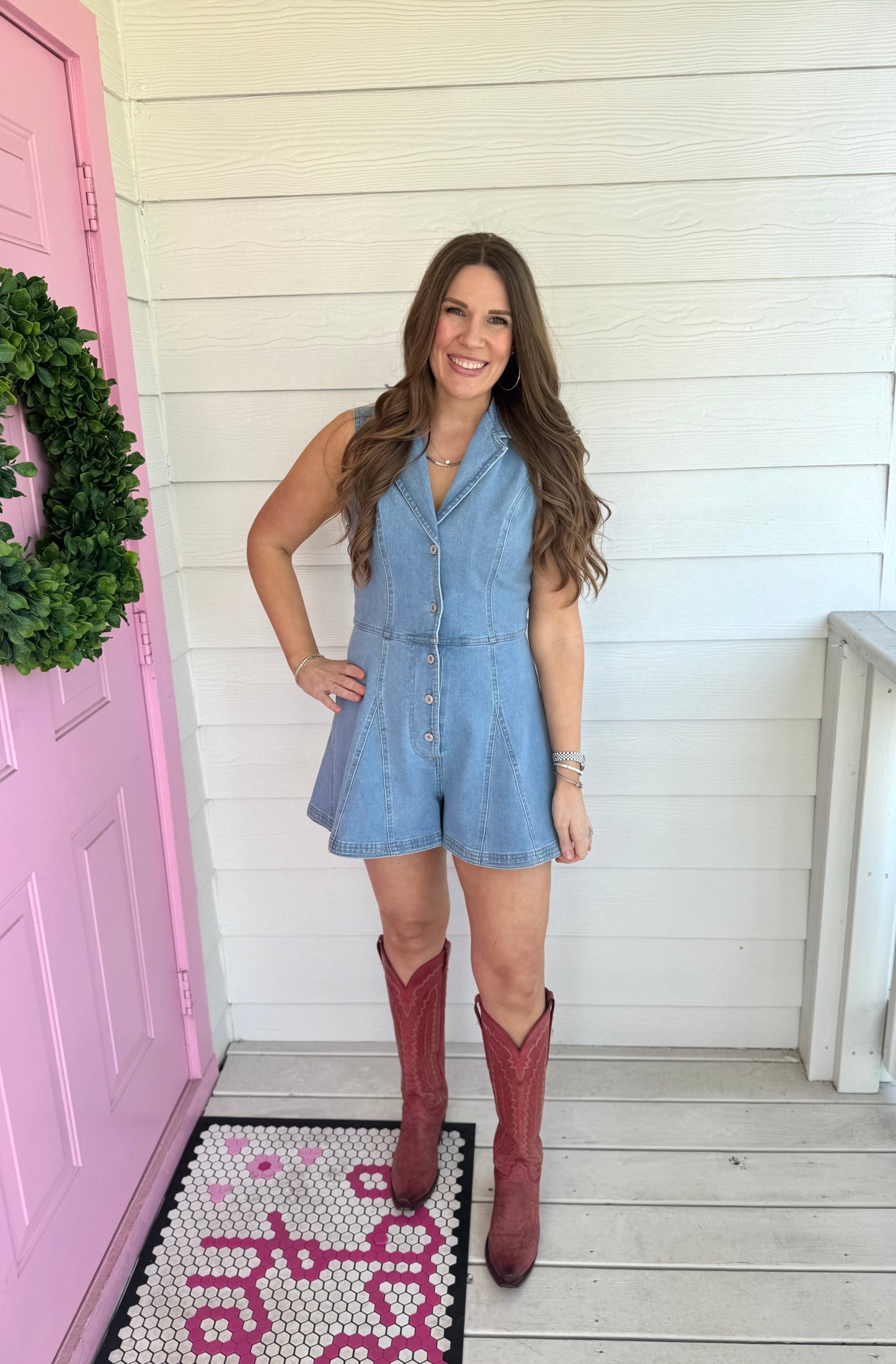 Baby Blue Denim Romper