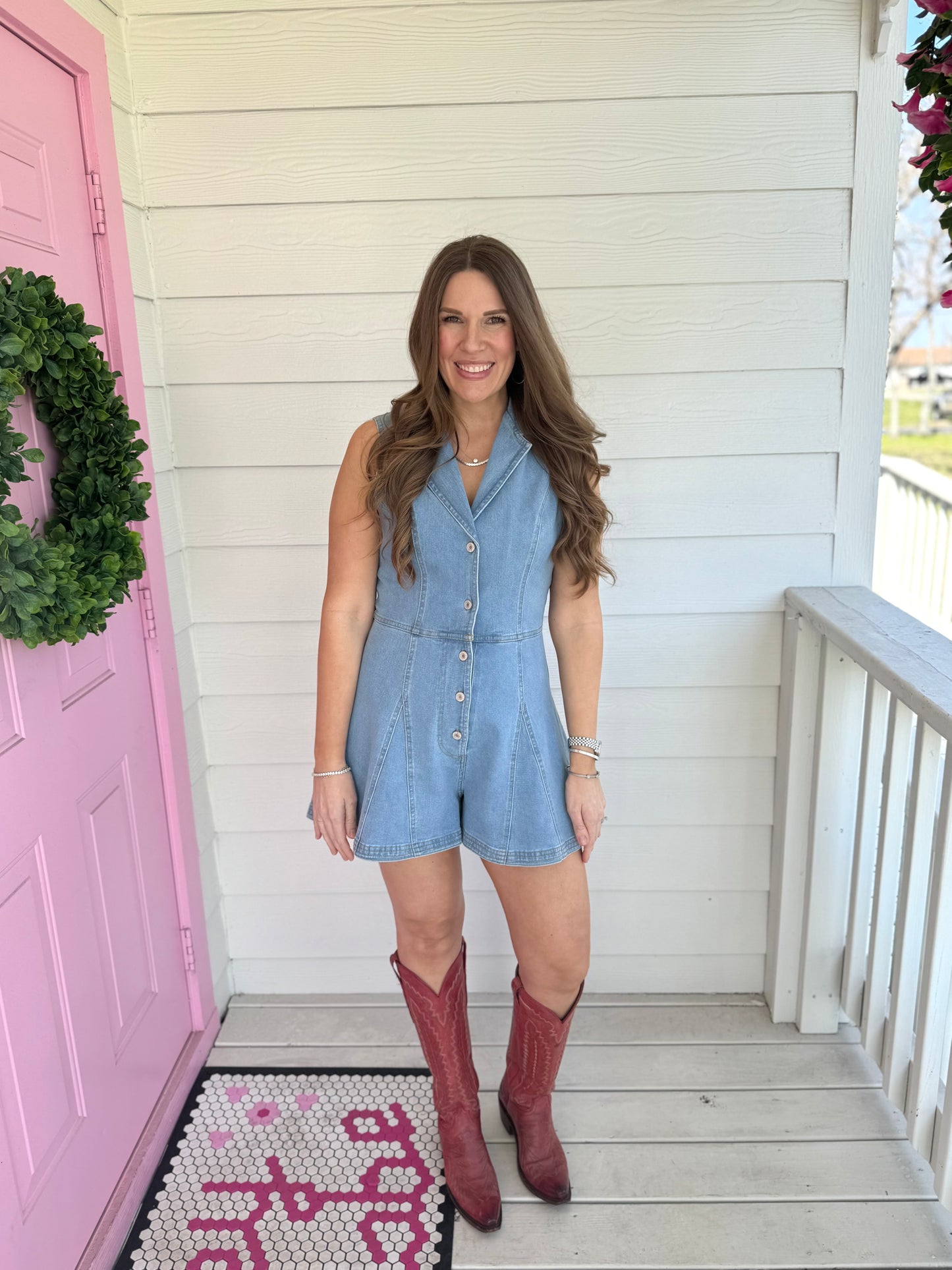 Baby Blue Denim Romper
