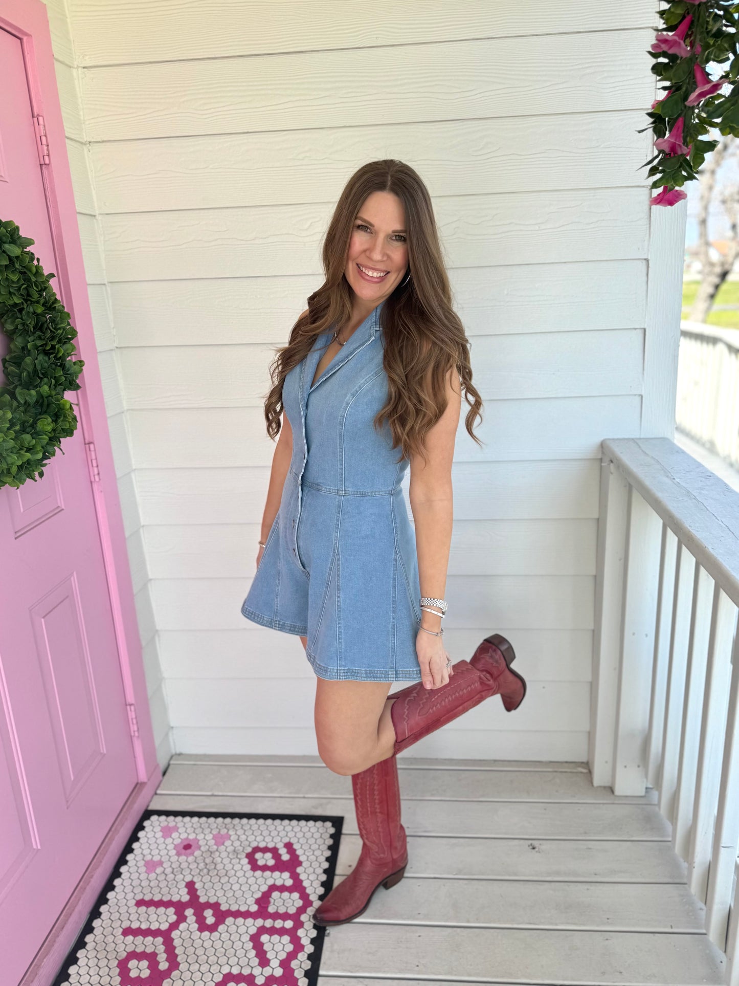 Baby Blue Denim Romper