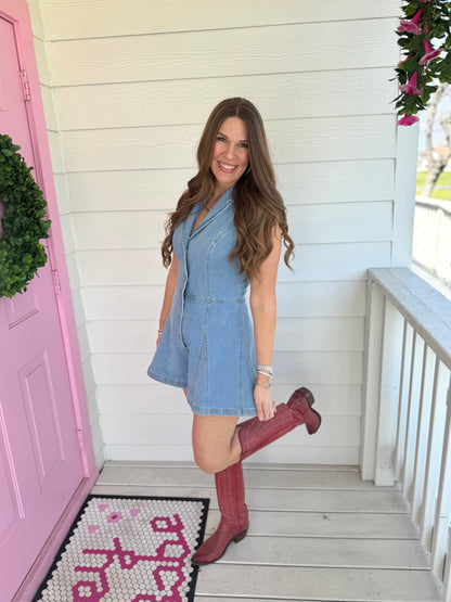 Baby Blue Denim Romper