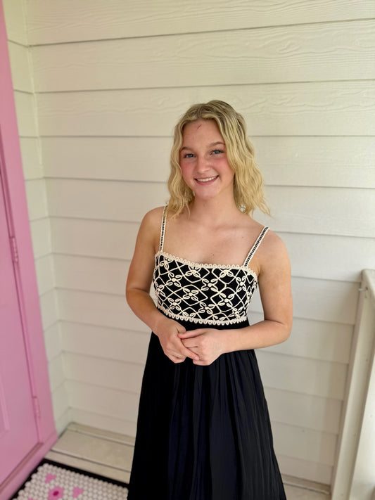 Embroidered Top Black Maxi Dress