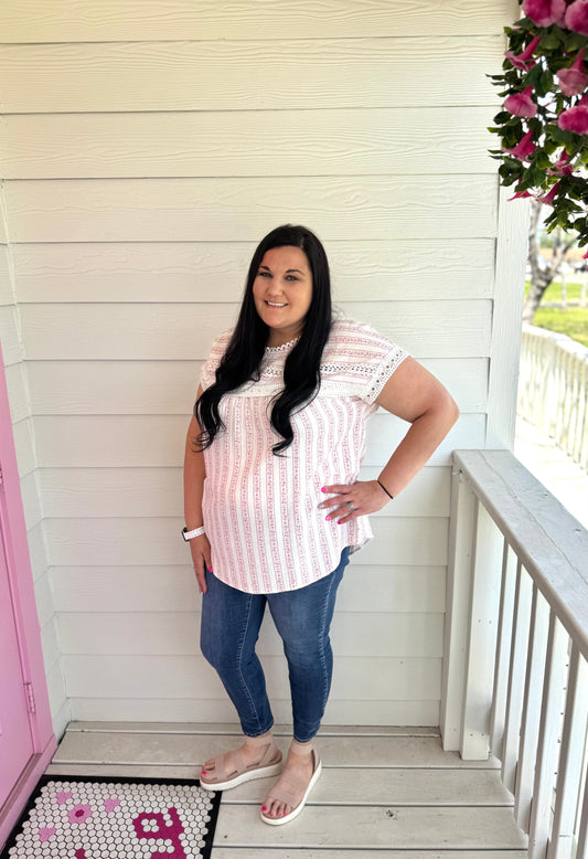 Pink Striped Floral Top