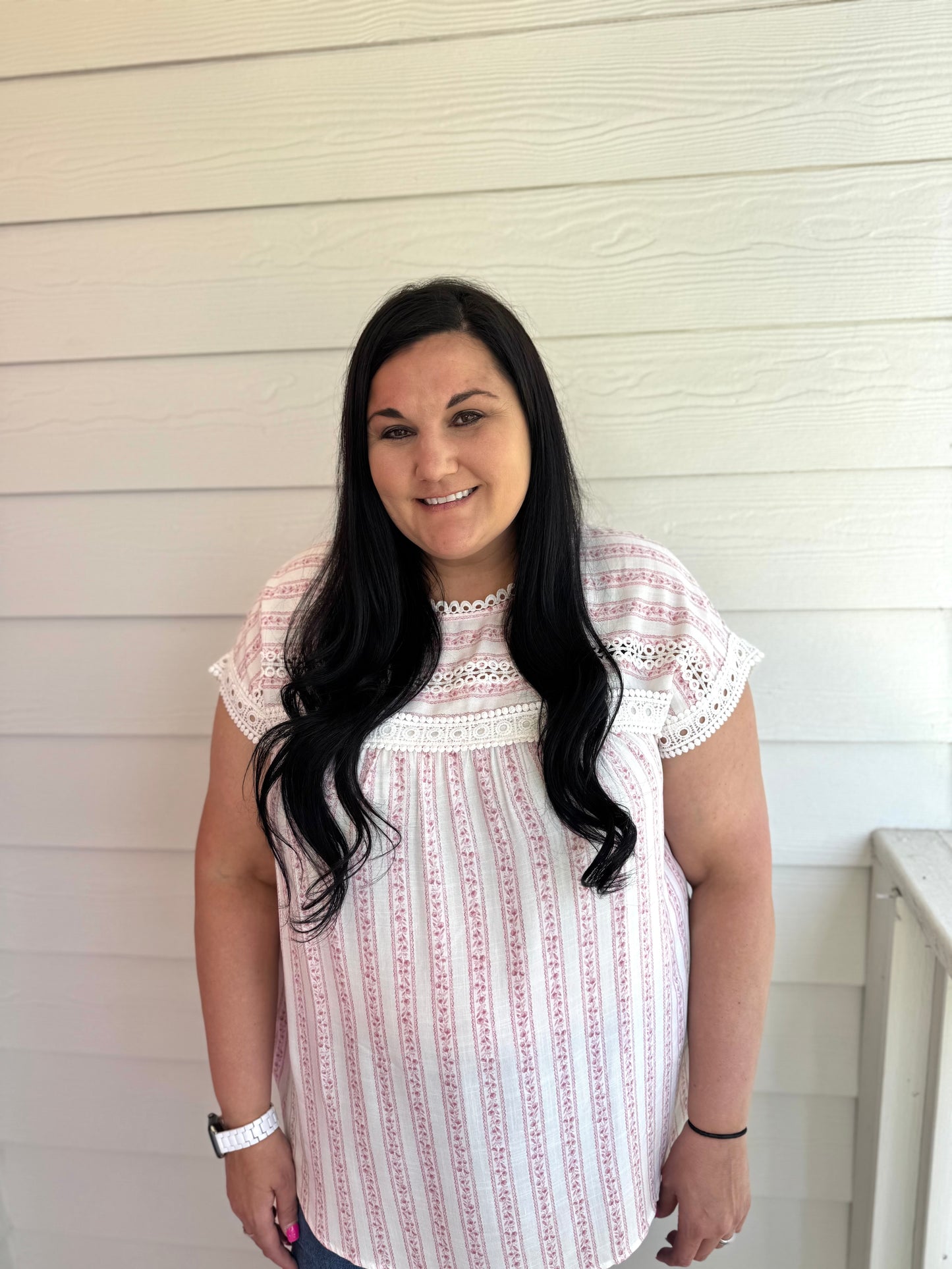 Pink Striped Floral Top