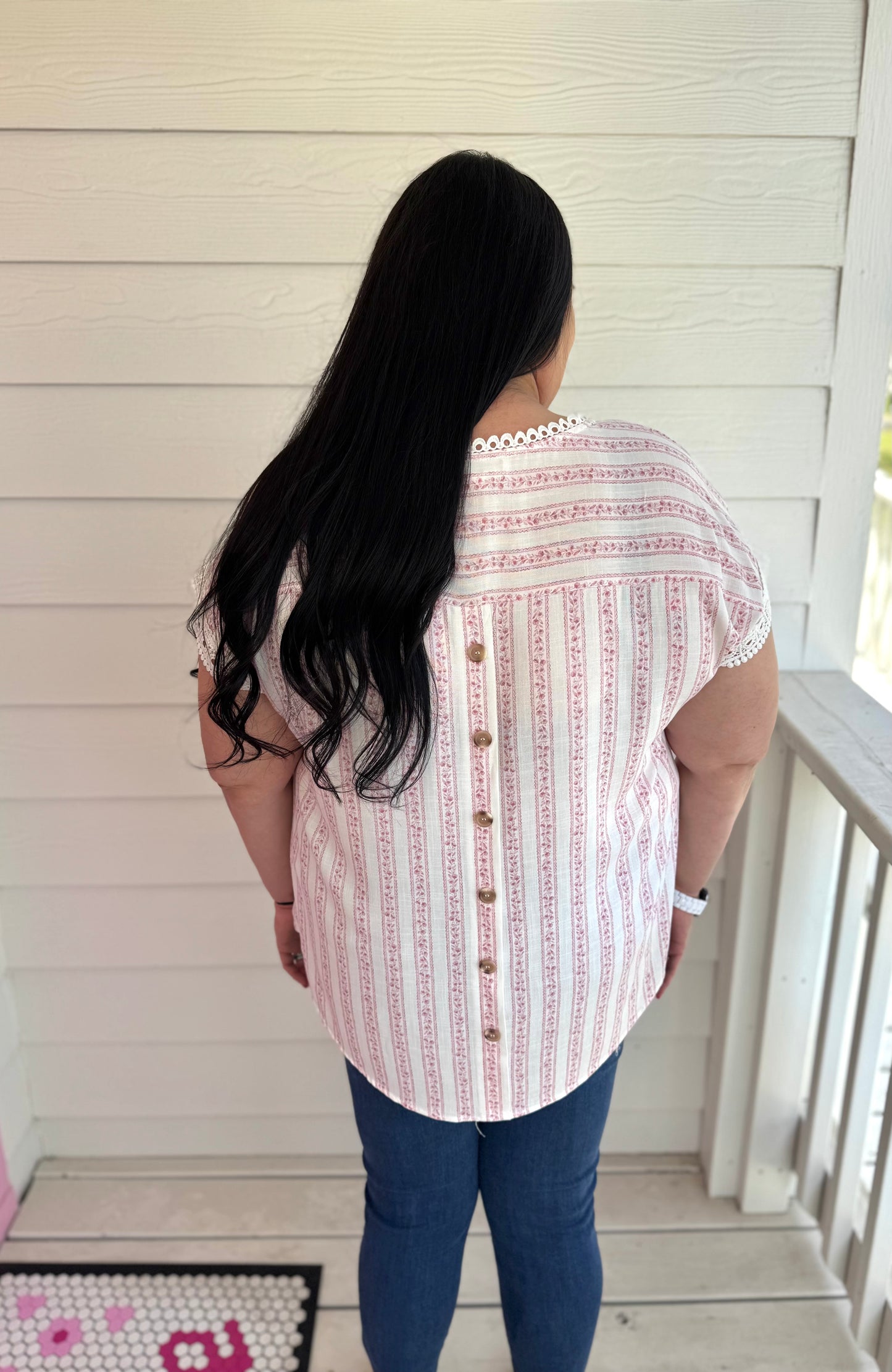 Pink Striped Floral Top