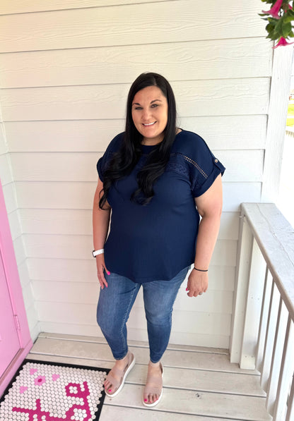 Navy Lace Detail Top