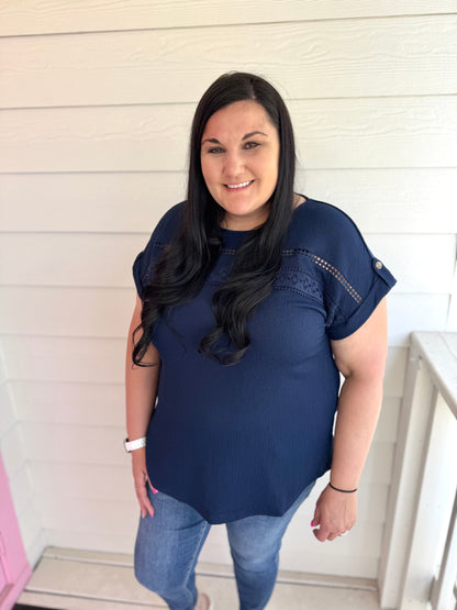 Navy Lace Detail Top