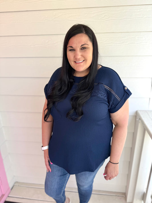 Navy Lace Detail Top