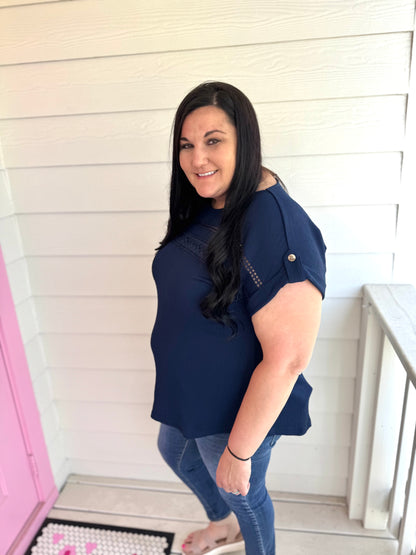 Navy Lace Detail Top