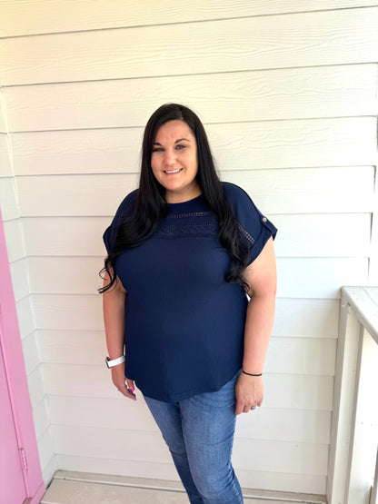 Navy Lace Detail Top