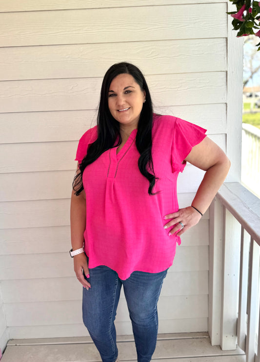 Hot Pink Lace Trim Top