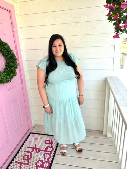Sage Smocked Midi Dress