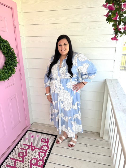 Blue Floral Midi Dress - Plus