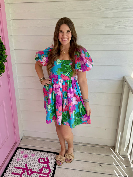Bright Water Color Florals Dress