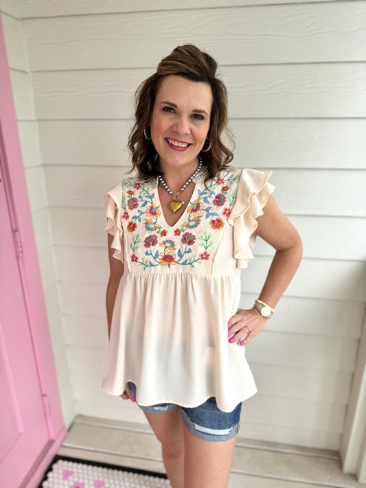 Cream Embroidered Top