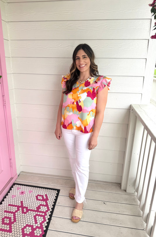 Bold Abstract Ruffle Top