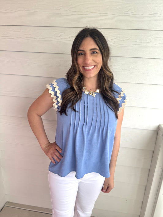 Wavy Trim Pintuck Top