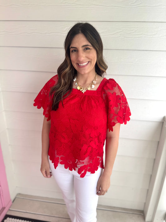 Tamara Red Lace Top