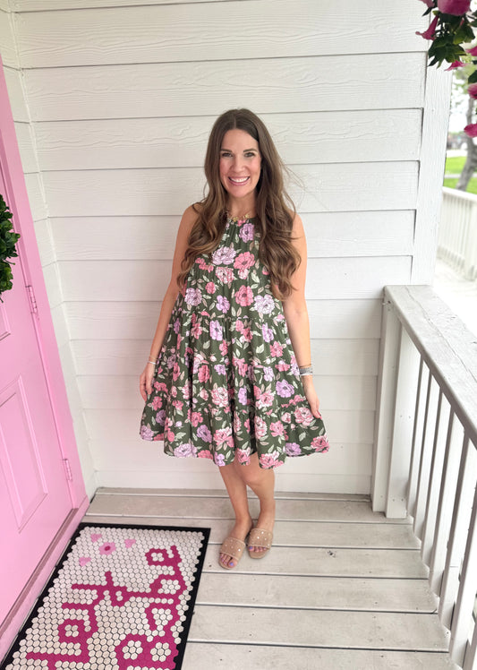 Olive Floral Tank Dress