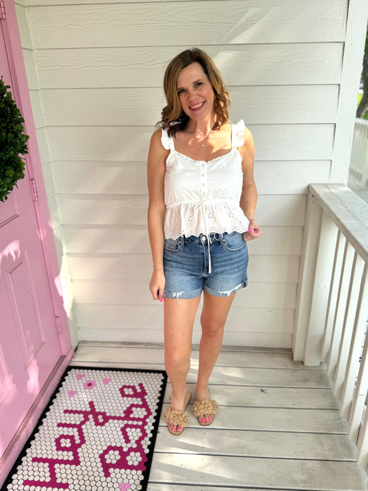 White Eyelet Sleeveless Top