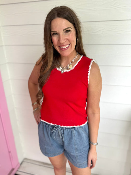 Red/White Stitched Tank