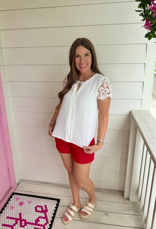 White Lace Keyhole Top