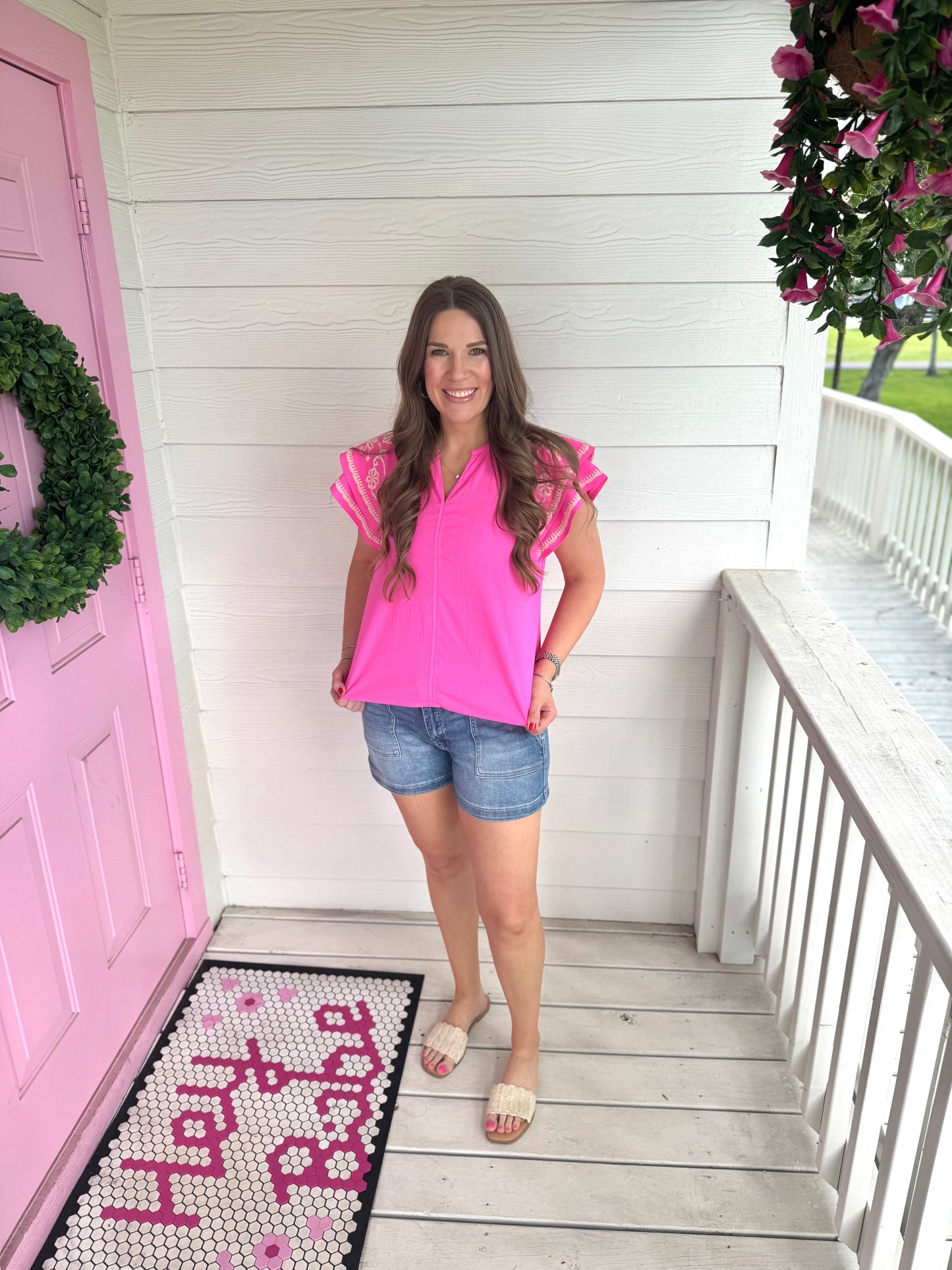 Hot Pink Embroidered Top